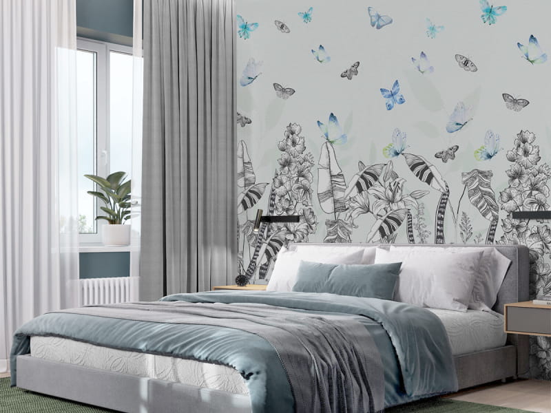 Фотошпалери Сад метеликів в інтер'єрі спальні