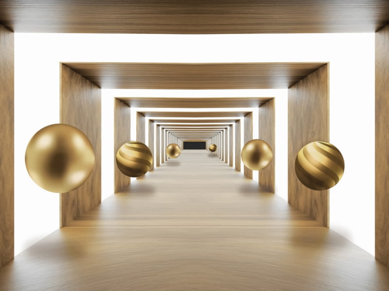 Фотошпалери Золоті кулі в тунелі 3Д