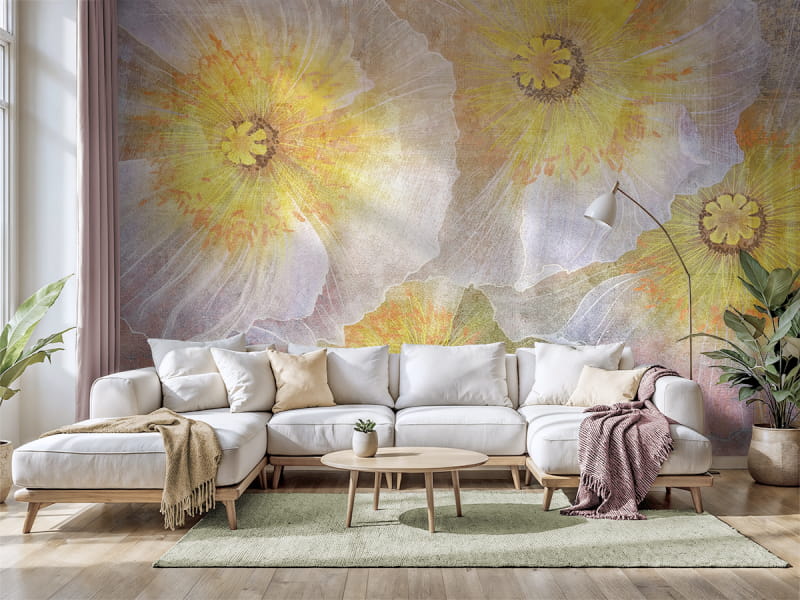 Фотошпалери Лугові маки в інтер'єрі вітальні