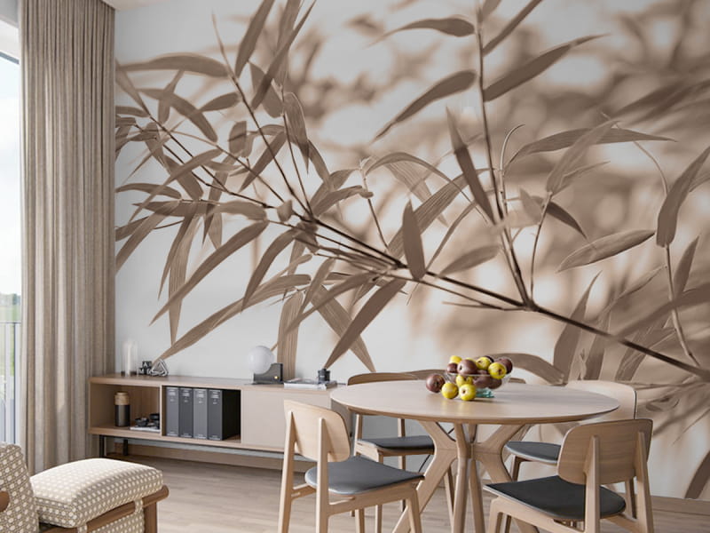 Фотообои Бамбуковые листья в интерьере кухни