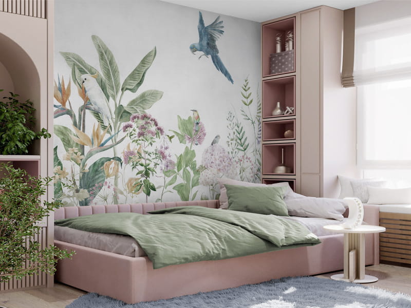 Фотошпалери красивий квітучий сад в інтер'єрі підліткової