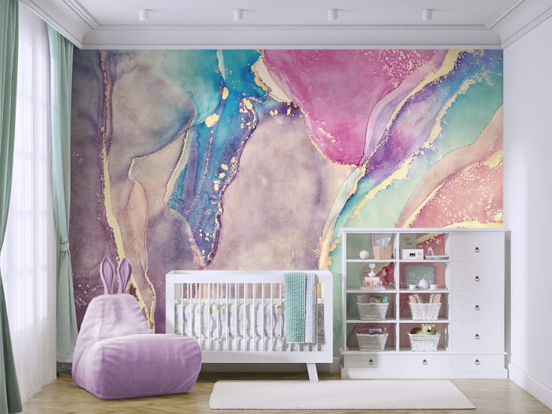Фотообои Радужная акварель в интерьере детской