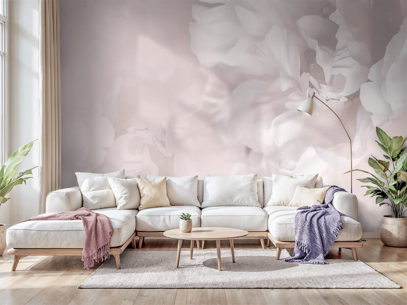 Фотообои Нежный пион в интерьере гостиной