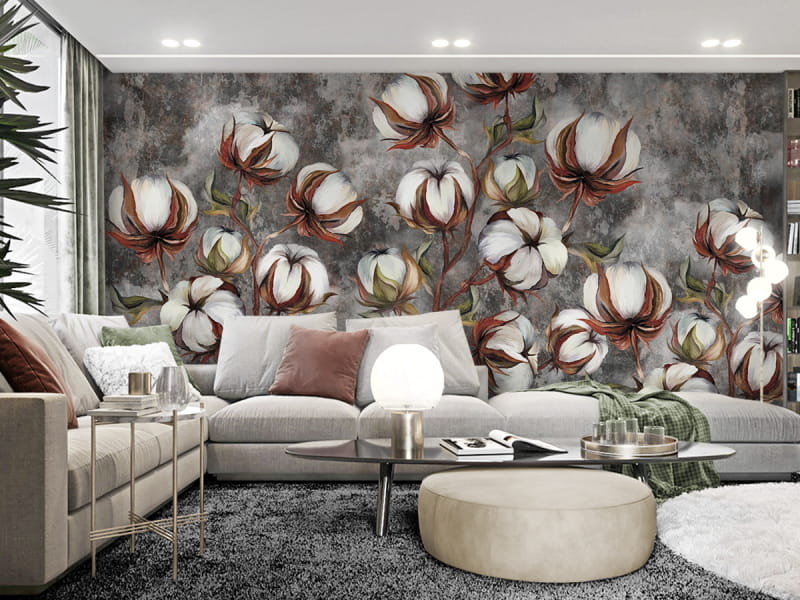 Фотообои Хлопок в интерьере гостиной