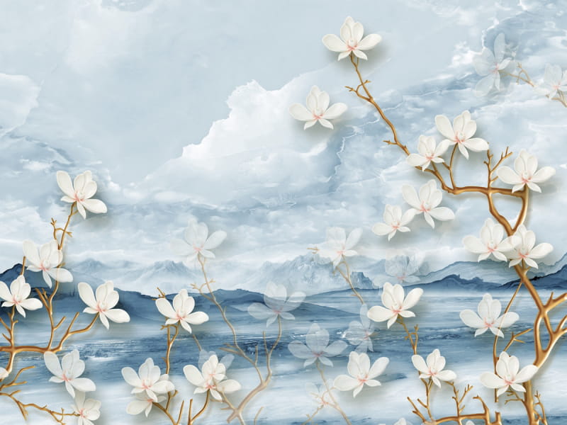 Фотошпалери Квітуча біла магнолія 3Д