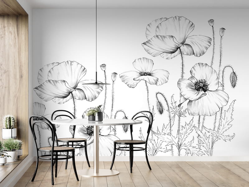 Фотошпалери Ніжні маки в інтер'єрі кухні