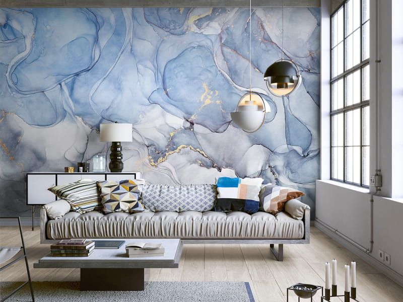 Фотообои Светло-голубой флюид в интерьере гостиной
