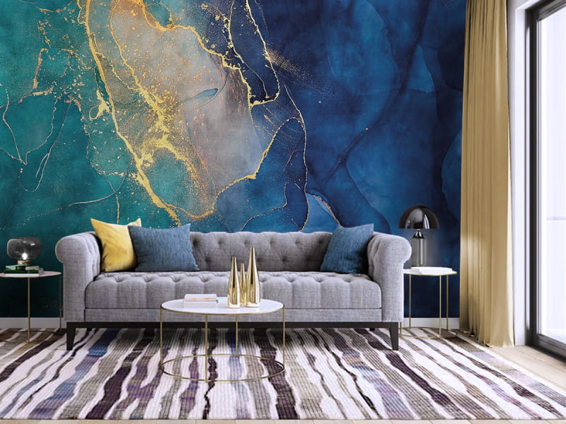 Фотообои Морские глубины, флюид арт в интерьере гостиной