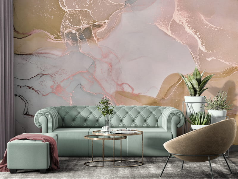 Фотообои Бежевый флюид в интерьере гостиной