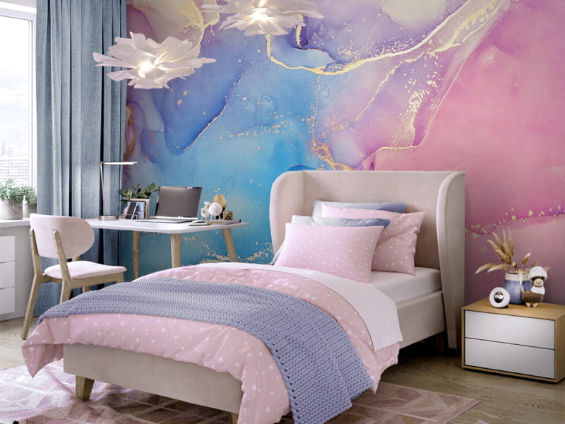 Фотообои Цветной мрамор, флюид в интерьере подростковой