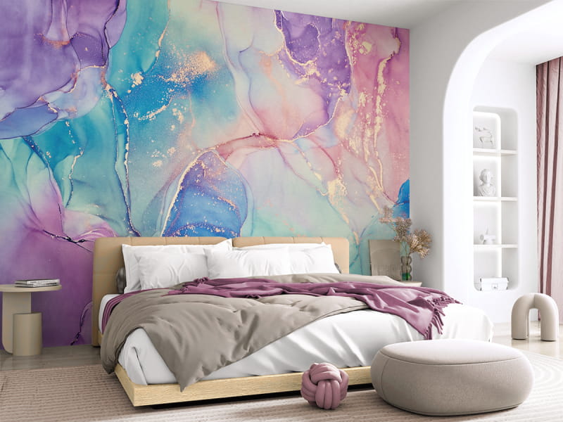 Фотошпалери Райдужний флюїд в інтер'єрі спальні