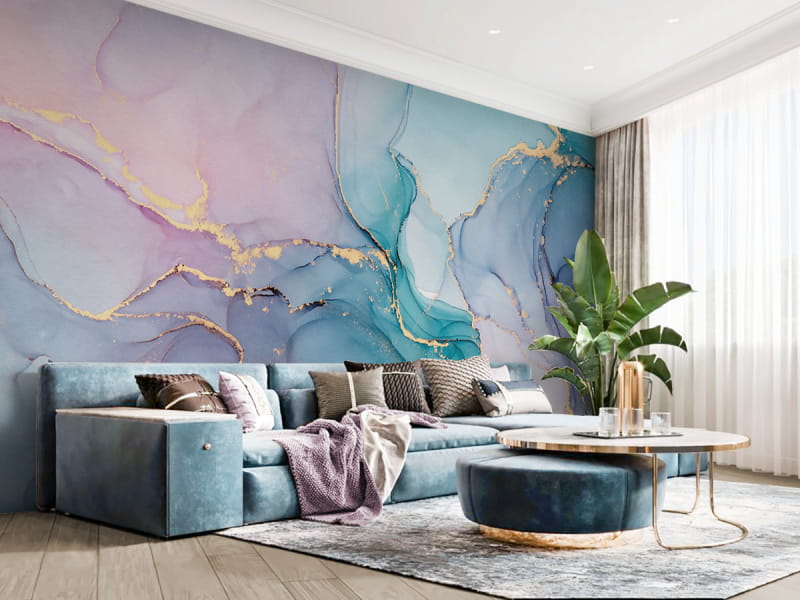 Фотообои Нежный флюид арт в интерьере гостиной
