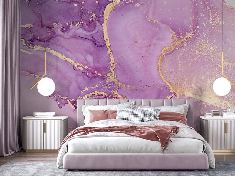 Фотошпалери Рожевий флюїд арт в інтер'єрі спальні