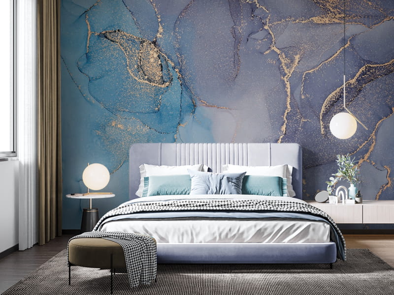 Фотошпалери Зірковий пил, флюїд арт в інтер'єрі спальні