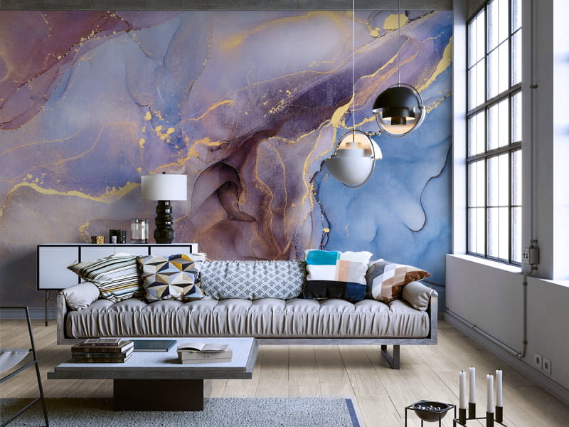 Фотообои Космическая акварель в интерьере гостиной