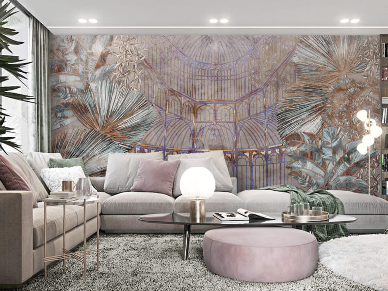 Фотообои Красивый ботанический сад в интерьере гостиной