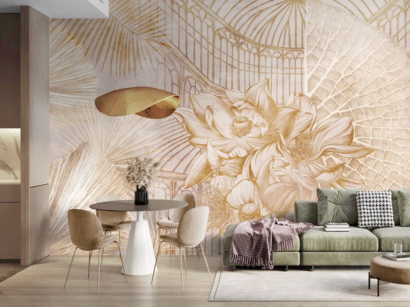 Фотообои Цветок водяной лилии в интерьере гостиной