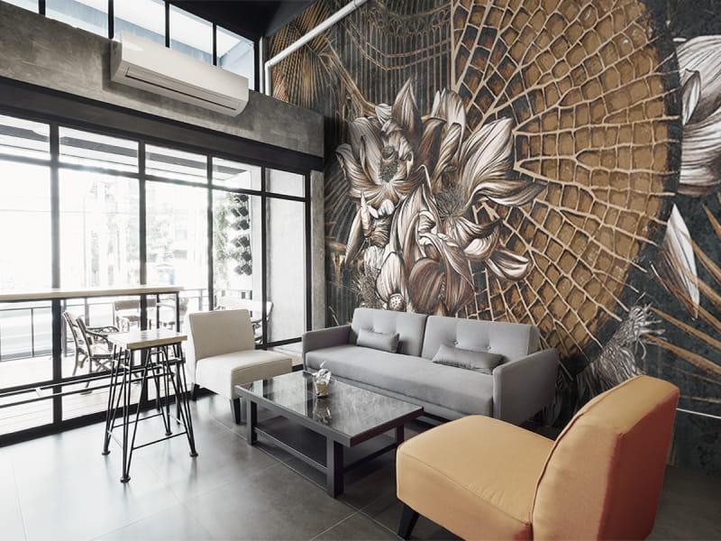 Фотошпалери Нічна водяна лілія в інтер'єрі ресторану