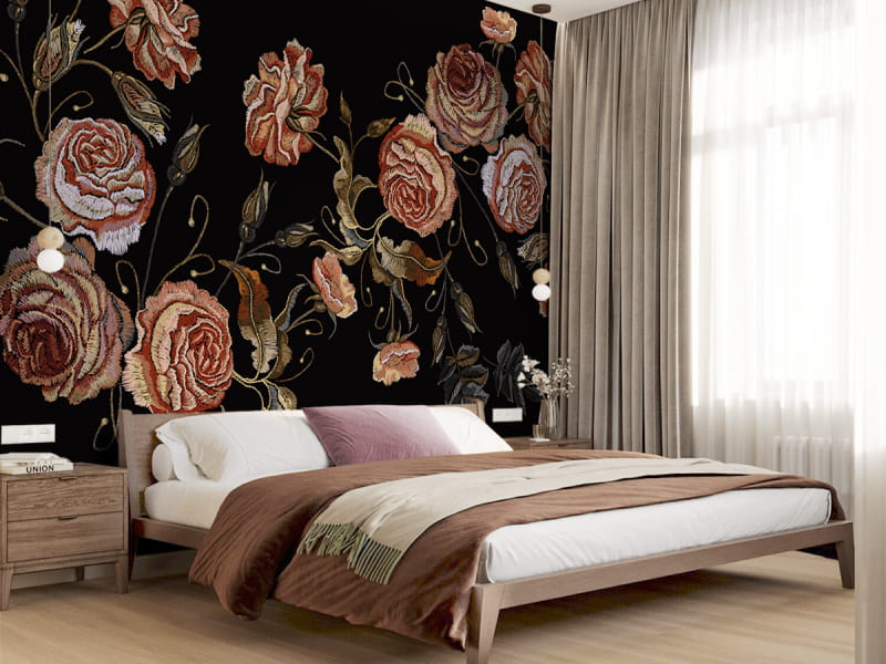 Фотошпалери Ніжні троянди, малюнок в інтер'єрі спальні