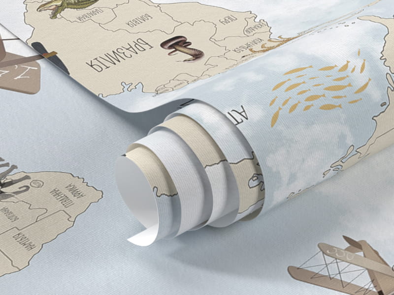 Фотошпалери Світла карта світу з тваринами фрагмент # 1