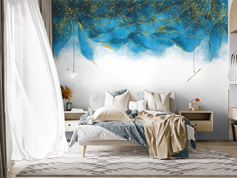 Фотообои Лазурная гладь, флюид в интерьере спальни