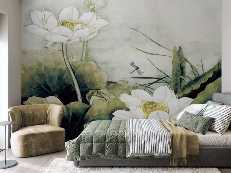 Фотошпалери Квіти білого лотоса в інтер'єрі підліткової