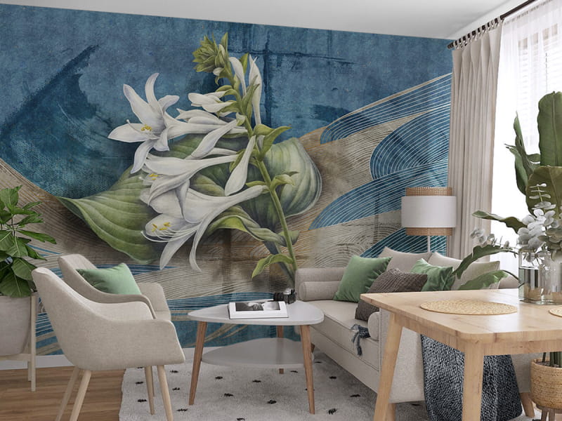 Фотошпалери Ніжні квіти лілії в інтер'єрі вітальні