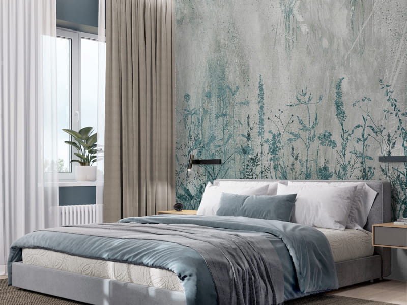 Фотошпалери Польові квіти, малюнок в інтер'єрі спальні