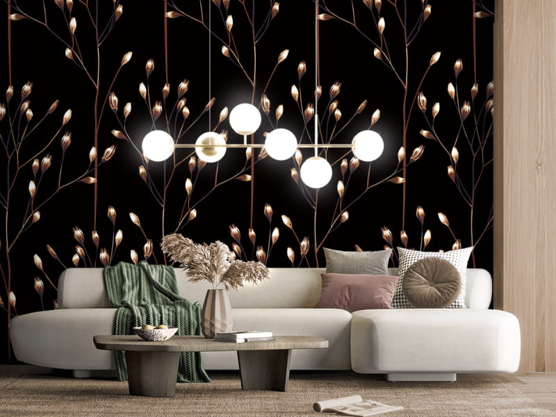 Фотошпалери Ніжні лугові квіти в інтер'єрі вітальні