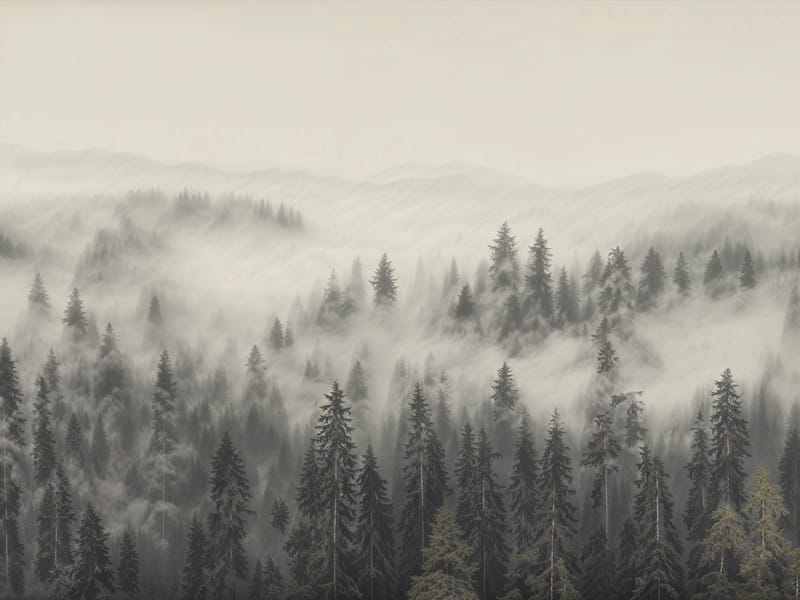 Фотообои Сосновые лес в тумане