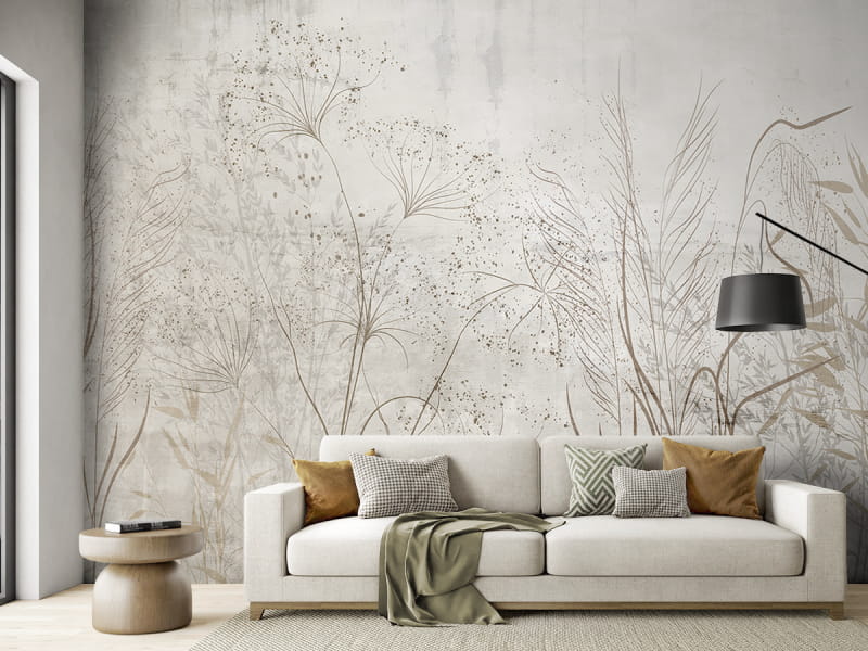 Фотообои Бежевые полевые цветы в интерьере гостиной