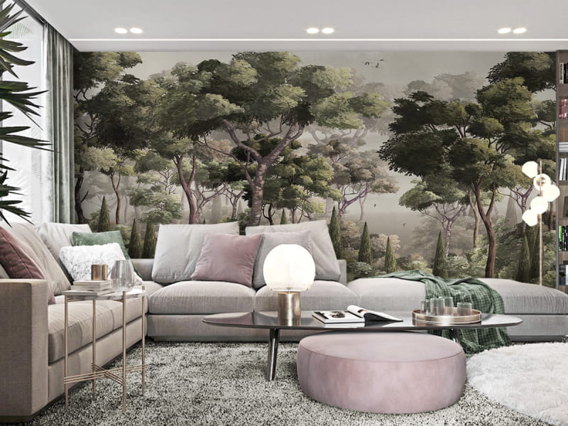 Фотообои Таинственные джунгли в интерьере гостиной