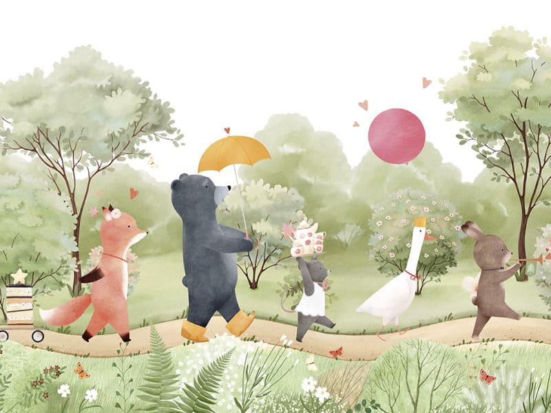 Фотообои Поход зверят на чаепитие