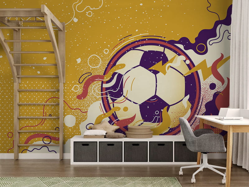 Фотошпалери Яскравий футбольний м'яч в інтер'єрі підліткової