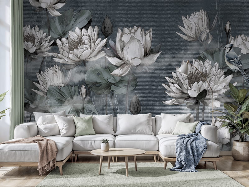 Фотошпалери Прекрасні лілії в інтер'єрі вітальні