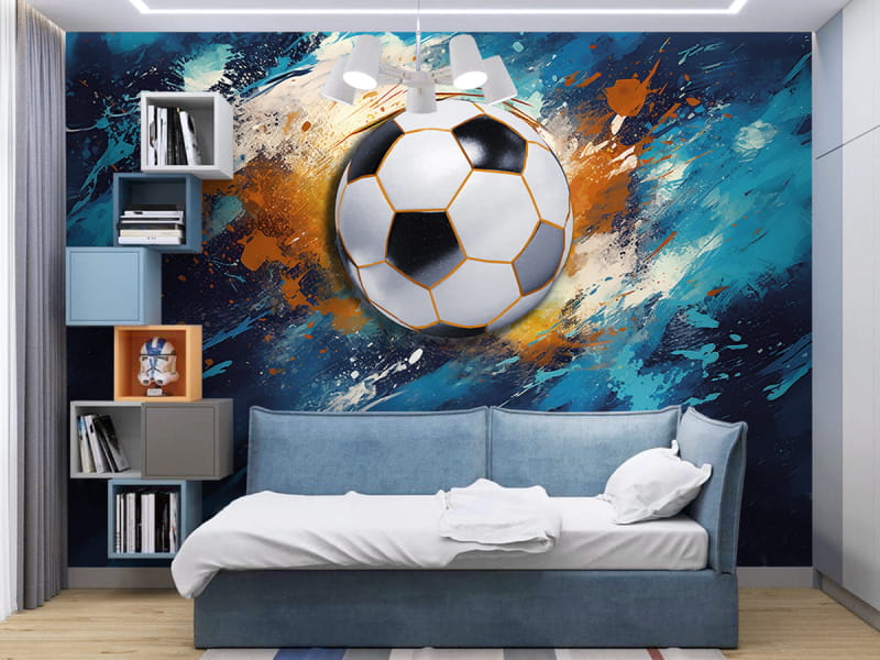 Фотошпалери Футбольний м'яч 3Д арт в інтер'єрі підліткової