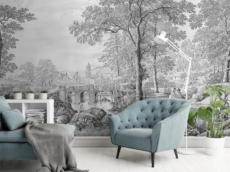 Фотообои Перкрасный парк, фреска в интерьере гостиной