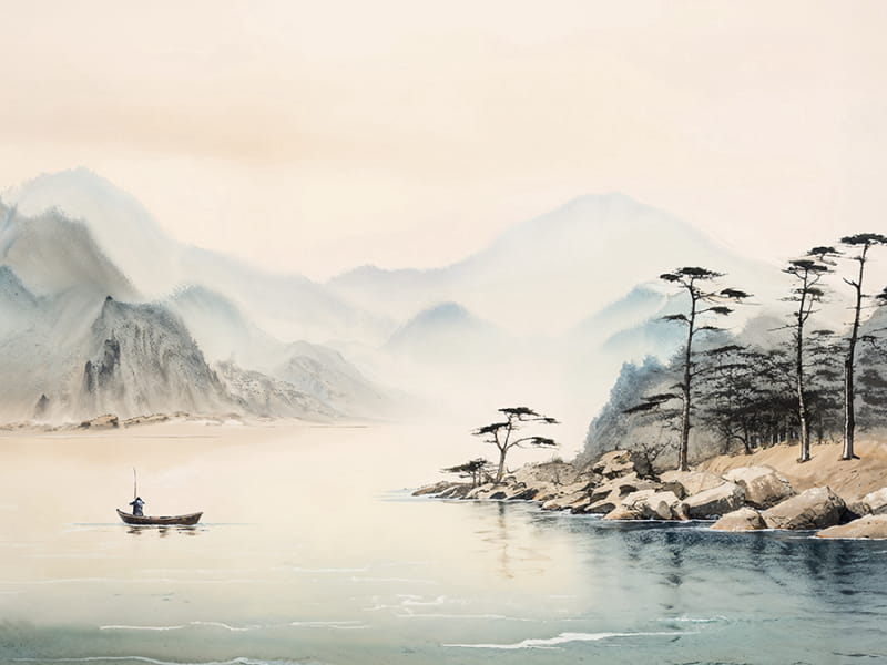 Фотообои Река среди гор, акварель