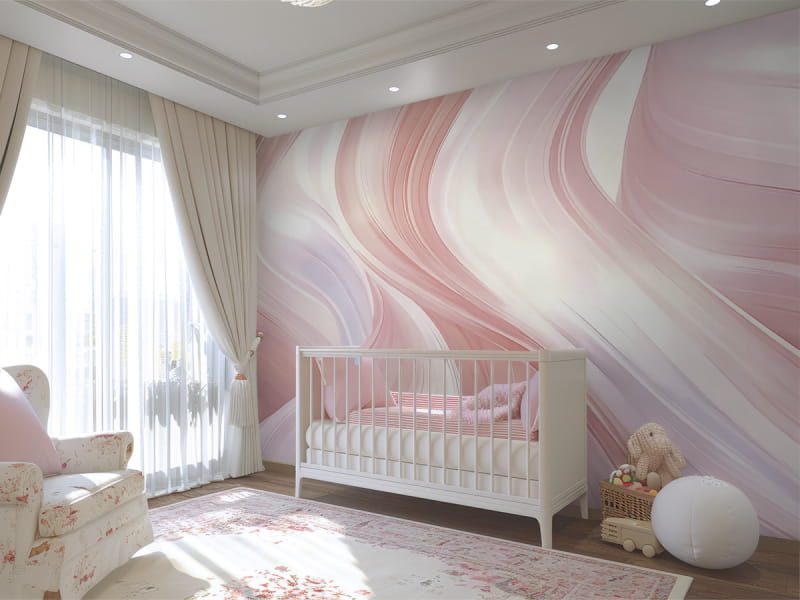 Фотообои Розовая абстракция, акварель в интерьере детской