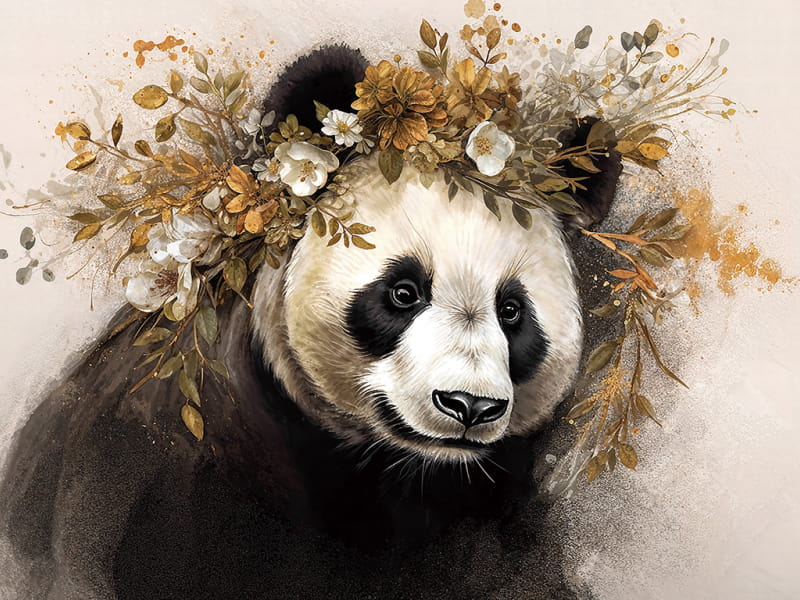 Фотообои Панда в цветах, акварель
