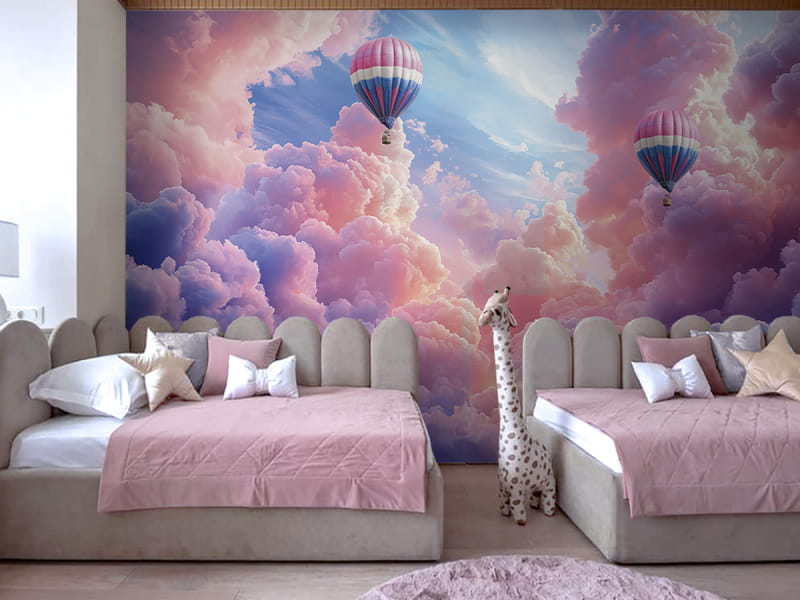 Фотообои Воздушные шары в облаках в интерьере детской