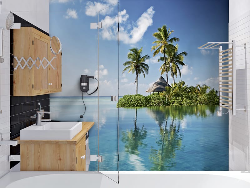 Фотообои Остров в океане в интерьере ванной