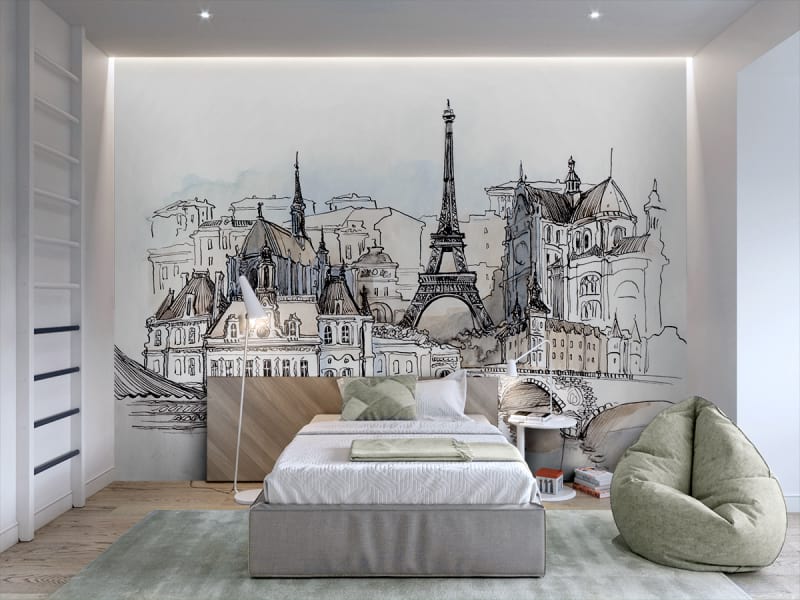 Фотообои Париж рисунок в интерьере подростковой