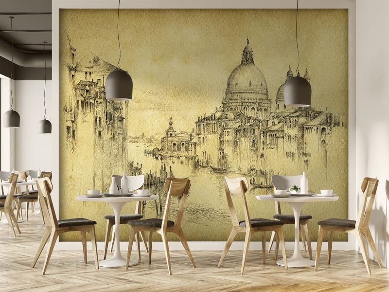 Фотообои Рисунок Венеции в интерьере ресторана