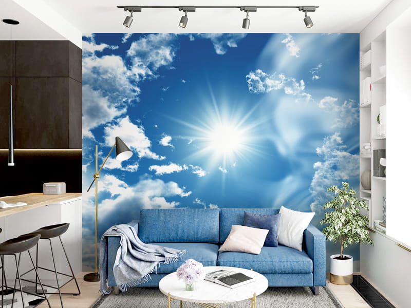 Фотошпалери Небо з хмарами в інтер'єрі вітальні