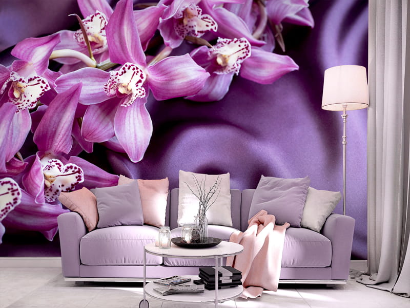 Фотошпалери Бузкові орхідеї в інтер'єрі вітальні