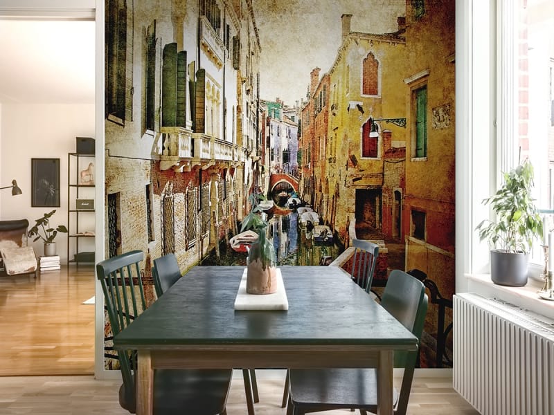 Фотообои Лодочки в Венеции в интерьере кухни