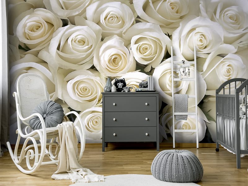 Фотообои Белые розы в интерьере детской