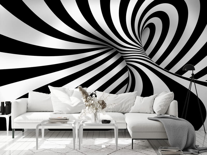 Фотообои Чёрно-белая абстракция в интерьере гостиной