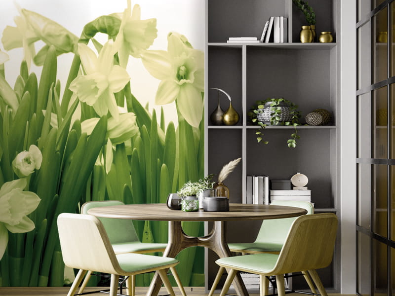 Фотообои Нарциссы в интерьере кухни